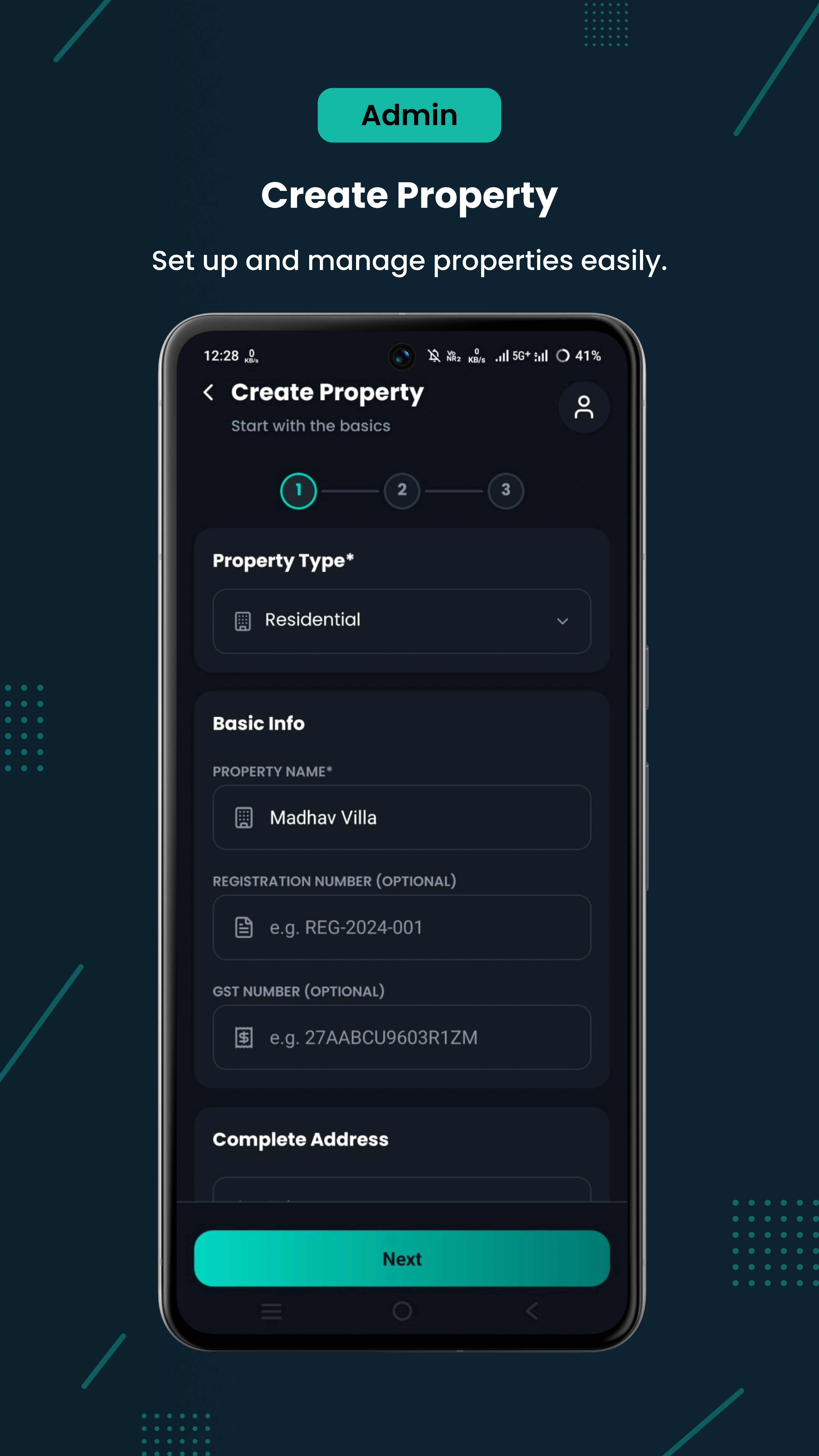 Property One Dashboard Screen